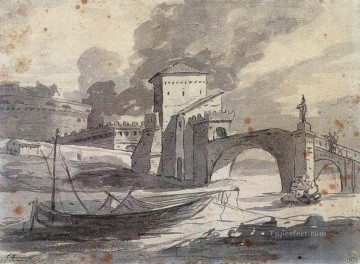  Neoclassicism Painting - View of the Tiber and Castel St Angelo Neoclassicism Jacques Louis David